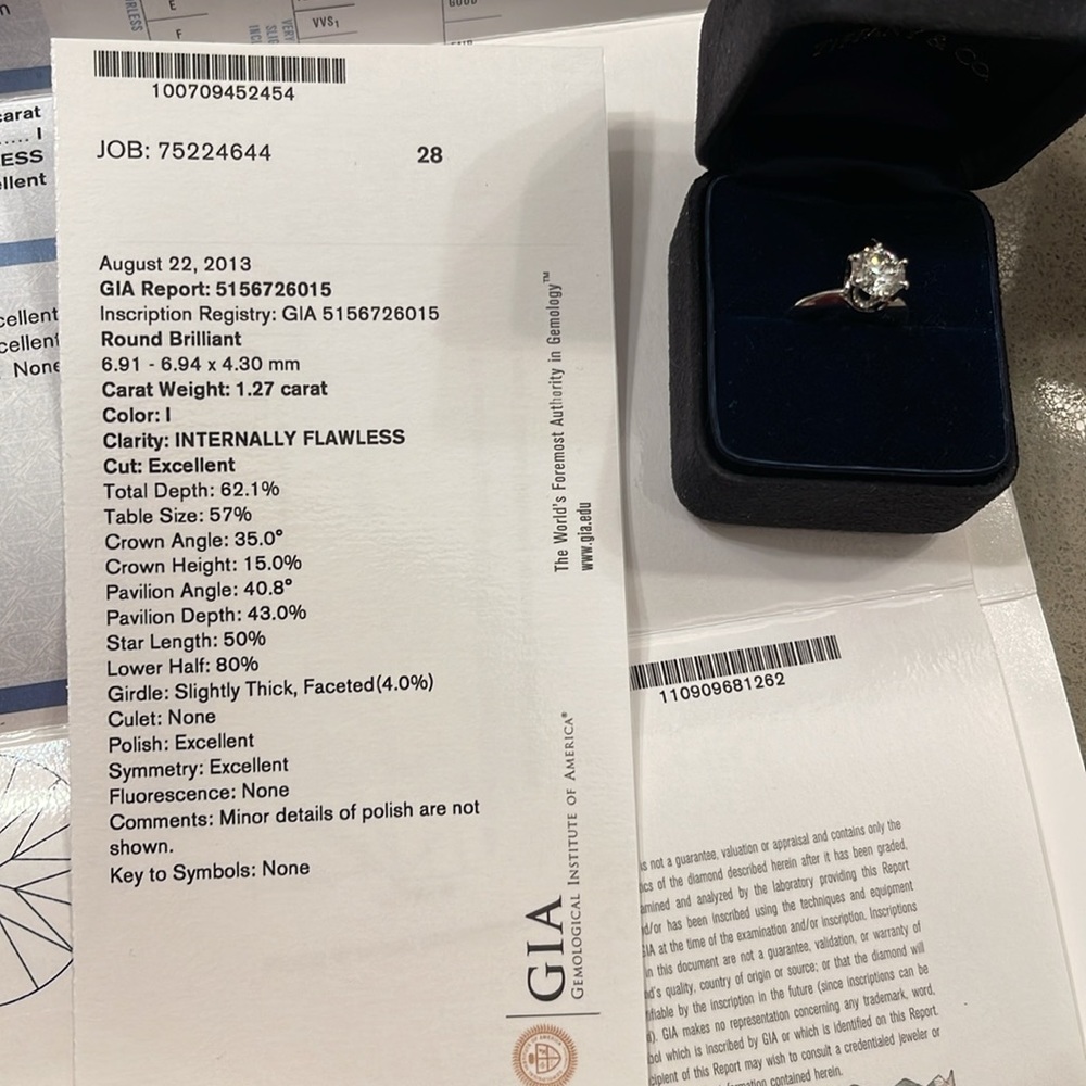 1.27 Carat Certified Round Brilliant Diamond GIA Certified Internally Flawless